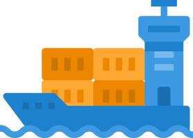 A cargo ship with stacks of boxes on it vector