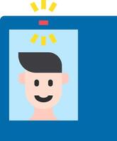 A man's face is shown in a blue frame with a yellow light vector