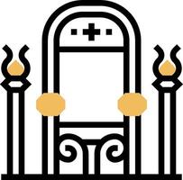 A black and gold door with two candles vector