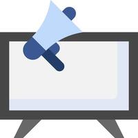 A blue megaphone is pointing at a computer screen vector