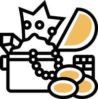 A black and white image of a box with a crown and coins vector