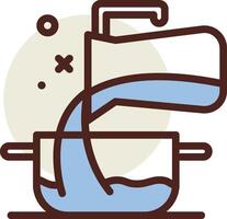 A pot with water pouring into it and a spoon vector