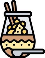 A dessert in a glass jar with a spoon vector