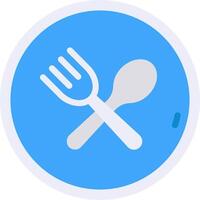 A blue and white icon with a fork and spoon vector