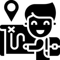 A black and white icon of a man with a backpack vector