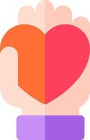 A hand holding a heart in the middle of a purple and orange background vector