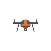 Orange and grey camera drone hovering front view vector