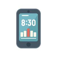 Smartphone showing time and graph icon illustration vector
