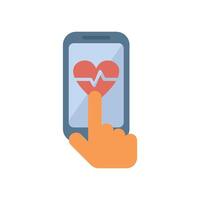 Hand using mobile app for heart rate tracking vector