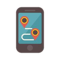 Smartphone showing route with two location pins and line vector
