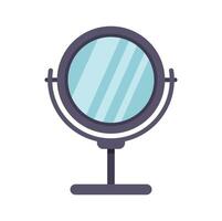 Round desktop mirror standing on table surface reflecting light vector