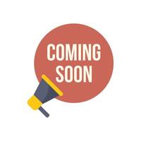Megaphone announcing coming soon with red speech bubble vector