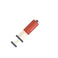 Syringe filled with red liquid for injection at an angle vector