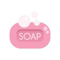 Pink soap bar with bubbles floating above creating foam for washing and cleaning vector