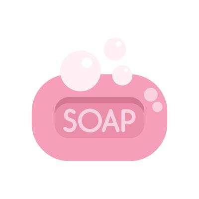 Pink soap bar with bubbles floating above creating foam for washing and cleaning