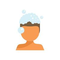 Man taking shower with shampoo and soap foam on head vector