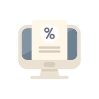 Desktop computer showing a sales invoice with percentage symbol for online payment vector