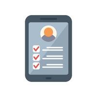 Smartphone showing completed checklist with profile icon displaying user data and progress tracking vector