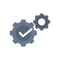Gears working correctly showing checkmark symbol for efficiency vector