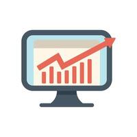 Computer screen showing growing bar chart with upward arrow vector