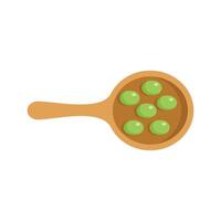 Wooden spoon holding green peas top view vector