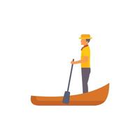 Gondolier standing and using paddle to row gondola boat vector