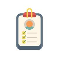 Clipboard showing completed checklist with profile and green check marks vector