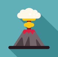 Volcano erupting with smoke and lava flowing down flat design icon vector