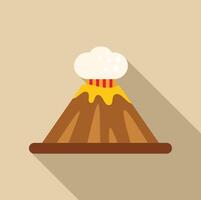 Big brown volcano erupting with lava and ash cloud with long shadow vector