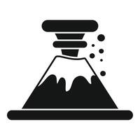 Volcano erupting with ash cloud and lava flowing downhill vector