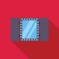 Makeup mirror with light bulbs reflecting light, flat design illustration on red background vector