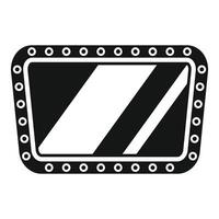 Black and white mirror with round frame reflecting light beams vector