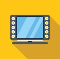 Tv set with lights around screen standing on yellow background vector