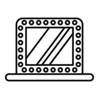 Square makeup mirror with light bulbs standing on a table line icon vector