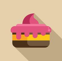 Delicious square cake with pink icing dripping over layered sponge cake minimalist illustration vector