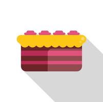 Delicious square cake with icing and chocolate stripes being frosted with yellow icing vector