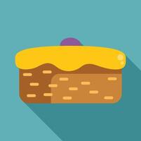Rectangular cake with yellow icing and purple berry flat design icon with long shadow vector