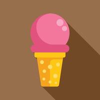 Pink ice cream scoop resembling a strawberry ice cream on waffle cone with chocolate glaze vector