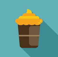 Cupcake with yellow icing and chocolate bottom in flat design style vector