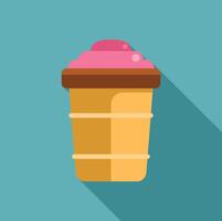 Pink ice cream in waffle cup casting long shadow on turquoise background vector