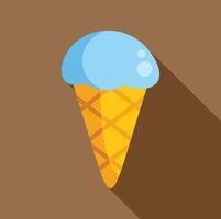 Blue ice cream melting in waffle cone on brown background vector