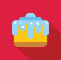 Square cake with blue icing dripping over yellow frosting flat design icon vector