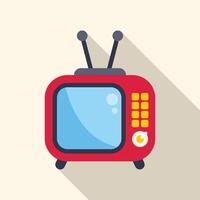 Red retro tv set with antennae displaying empty screen on long shadow background vector