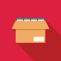 Cardboard box full of folders with long shadow on red background vector