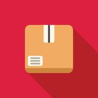 Cardboard box sealed with tape casting long shadow on red background vector