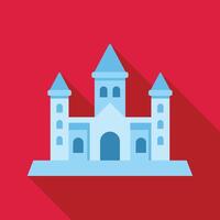 Medieval castle building with towers and gate on red background vector