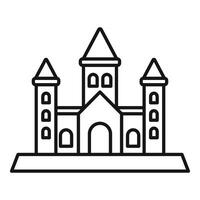 Medieval castle with towers standing on hilltop line icon vector