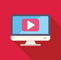 Desktop computer displaying video streaming service on red background vector