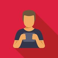 Gamer holding game controller playing video game icon vector