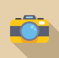Yellow camera casting long shadow on beige background vector